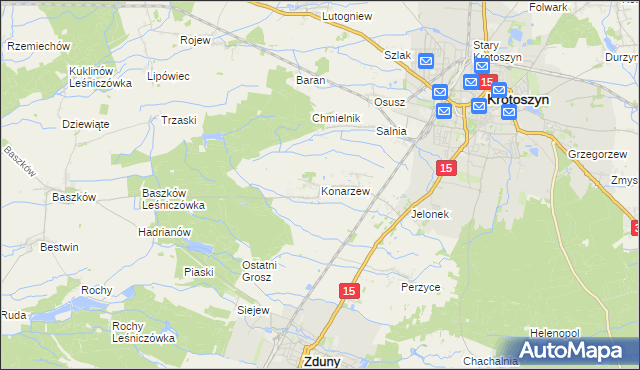 mapa Konarzew gmina Zduny, Konarzew gmina Zduny na mapie Targeo