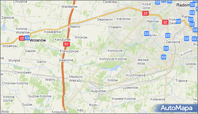 mapa Kończyce-Kolonia, Kończyce-Kolonia na mapie Targeo