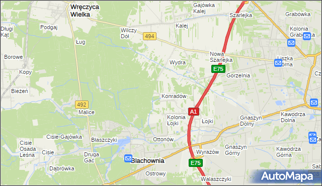 mapa Konradów gmina Blachownia, Konradów gmina Blachownia na mapie Targeo