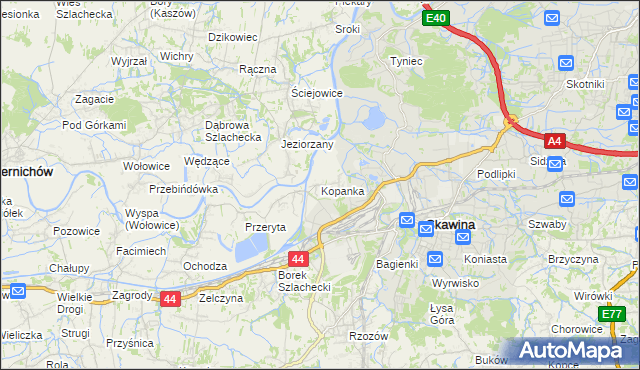 mapa Kopanka gmina Skawina, Kopanka gmina Skawina na mapie Targeo