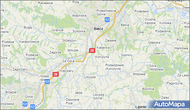 mapa Korczyna gmina Biecz, Korczyna gmina Biecz na mapie Targeo