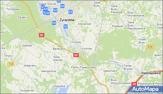 mapa Korytów gmina Radziejowice, Korytów gmina Radziejowice na mapie Targeo