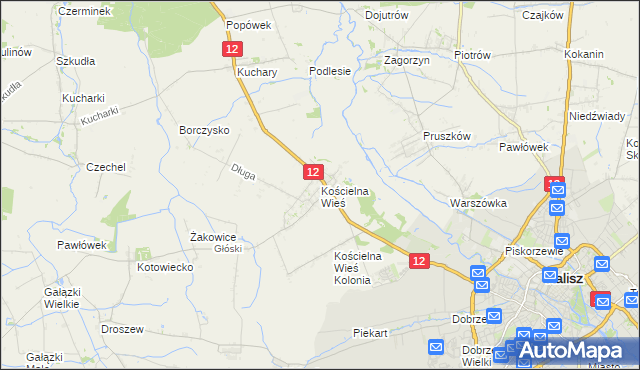mapa Kościelna Wieś gmina Gołuchów, Kościelna Wieś gmina Gołuchów na mapie Targeo