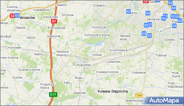 mapa Kosów gmina Kowala, Kosów gmina Kowala na mapie Targeo