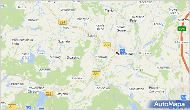 mapa Kosowo gmina Przodkowo, Kosowo gmina Przodkowo na mapie Targeo