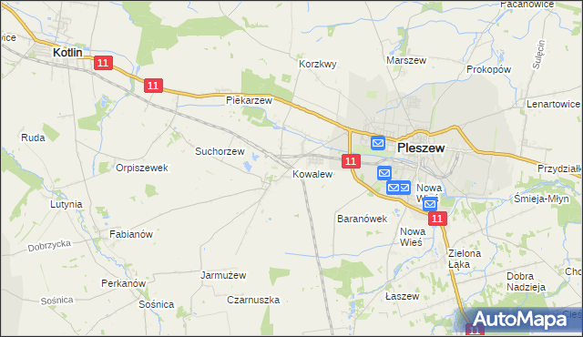 mapa Kowalew gmina Pleszew, Kowalew gmina Pleszew na mapie Targeo