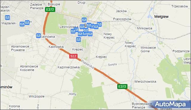 mapa Krępiec gmina Mełgiew, Krępiec gmina Mełgiew na mapie Targeo
