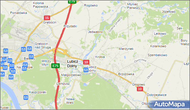 mapa Krobia gmina Lubicz, Krobia gmina Lubicz na mapie Targeo