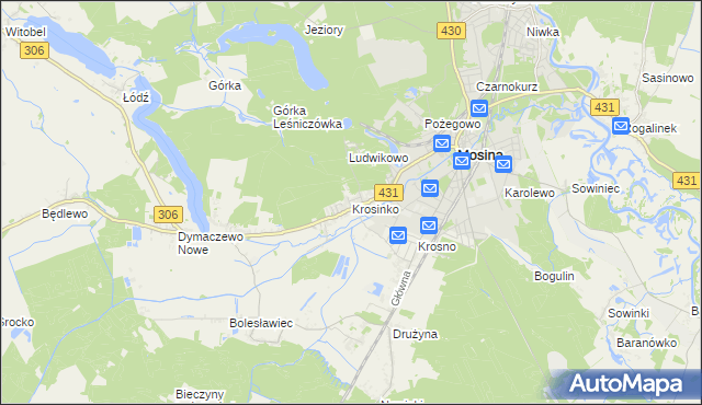 mapa Krosinko gmina Mosina, Krosinko gmina Mosina na mapie Targeo