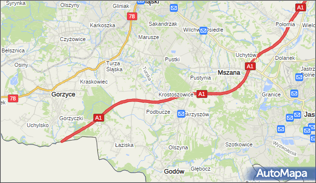 mapa Krostoszowice, Krostoszowice na mapie Targeo