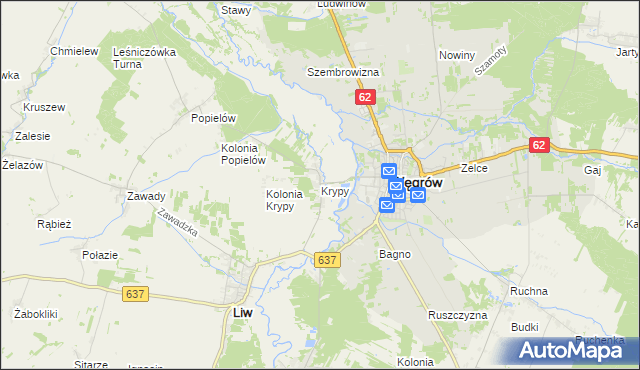 mapa Krypy gmina Liw, Krypy gmina Liw na mapie Targeo