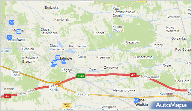mapa Krzewina gmina Halinów, Krzewina gmina Halinów na mapie Targeo