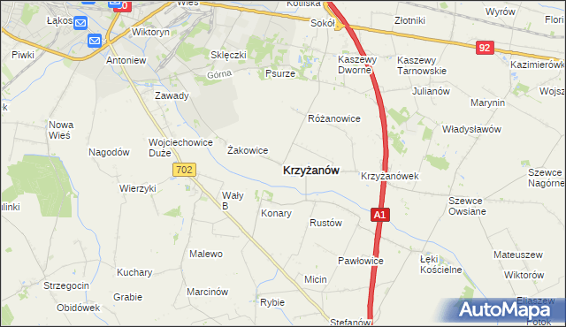 mapa Krzyżanów powiat kutnowski, Krzyżanów powiat kutnowski na mapie Targeo