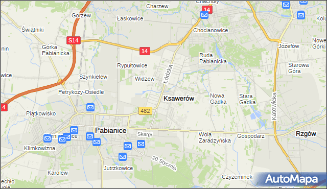 mapa Ksawerów powiat pabianicki, Ksawerów powiat pabianicki na mapie Targeo