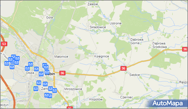 mapa Księginice gmina Lubin, Księginice gmina Lubin na mapie Targeo