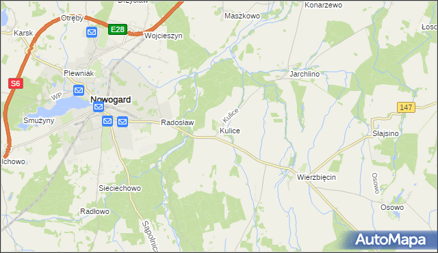 mapa Kulice gmina Nowogard, Kulice gmina Nowogard na mapie Targeo