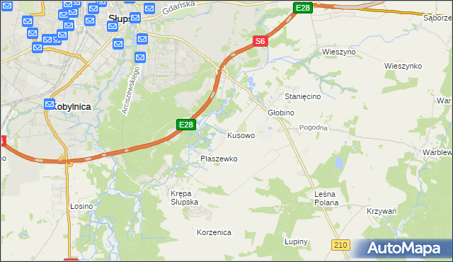 mapa Kusowo gmina Słupsk, Kusowo gmina Słupsk na mapie Targeo