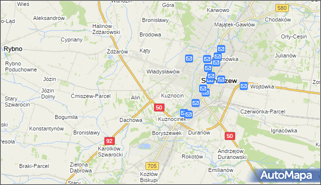 mapa Kuznocin gmina Sochaczew, Kuznocin gmina Sochaczew na mapie Targeo