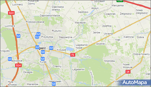 mapa Łagiewniki Nowe, Łagiewniki Nowe na mapie Targeo