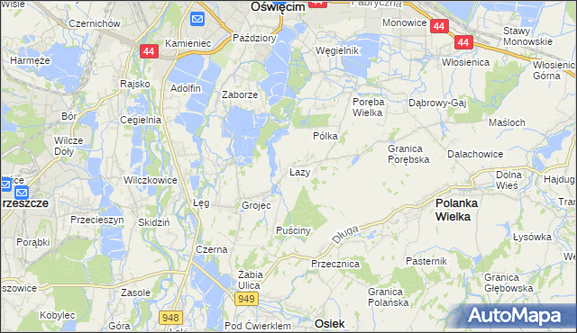 mapa Łazy gmina Oświęcim, Łazy gmina Oświęcim na mapie Targeo