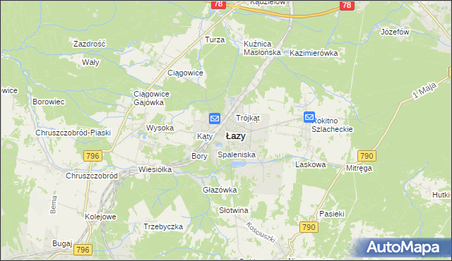 mapa Łazy powiat zawierciański, Łazy powiat zawierciański na mapie Targeo