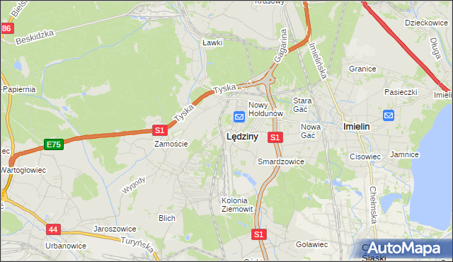 mapa Lędziny powiat bieruńsko-lędziński, Lędziny powiat bieruńsko-lędziński na mapie Targeo