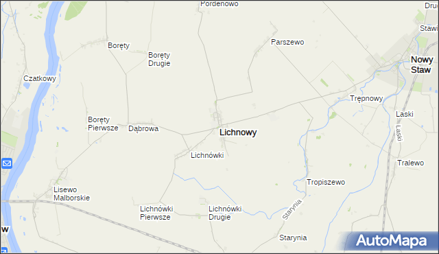 mapa Lichnowy powiat malborski, Lichnowy powiat malborski na mapie Targeo