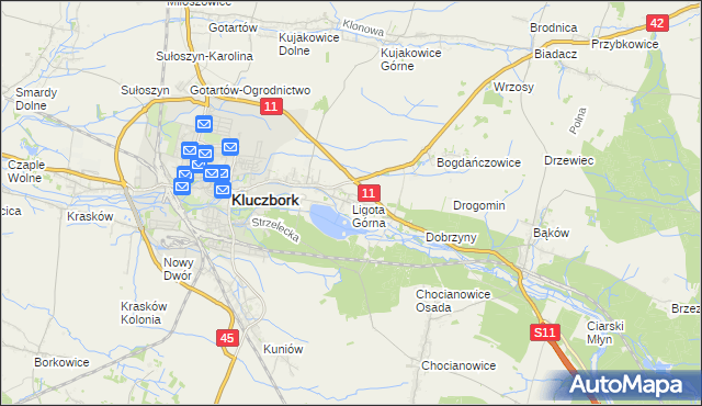 mapa Ligota Górna gmina Kluczbork, Ligota Górna gmina Kluczbork na mapie Targeo