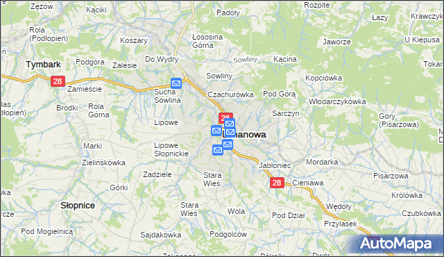 mapa Limanowa, Limanowa na mapie Targeo