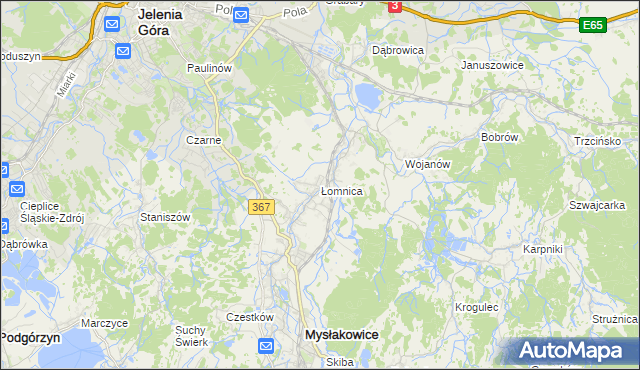 mapa Łomnica gmina Mysłakowice, Łomnica gmina Mysłakowice na mapie Targeo