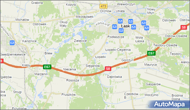 mapa Łopatki gmina Łask, Łopatki gmina Łask na mapie Targeo