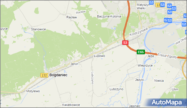 mapa Łupowo gmina Bogdaniec, Łupowo gmina Bogdaniec na mapie Targeo
