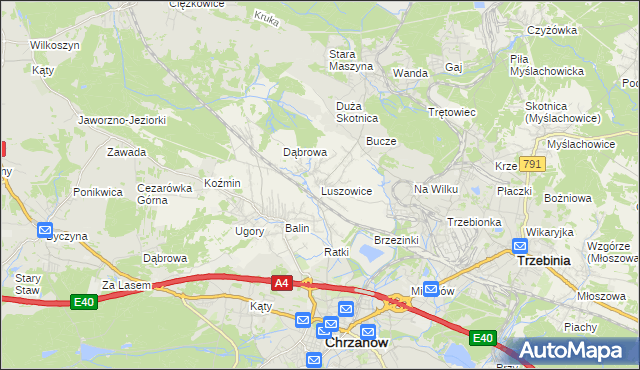 mapa Luszowice gmina Chrzanów, Luszowice gmina Chrzanów na mapie Targeo