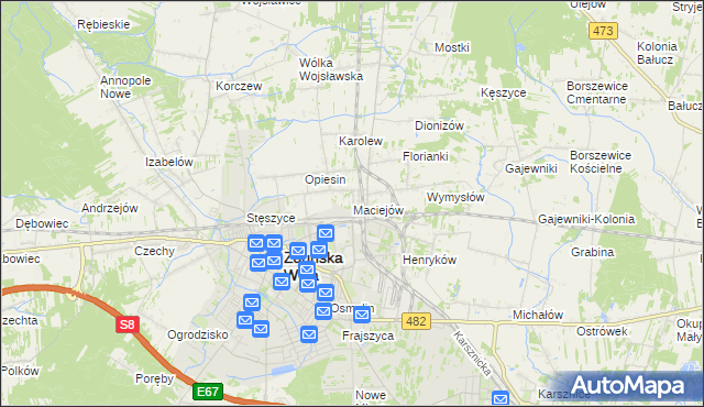 mapa Maciejów gmina Zduńska Wola, Maciejów gmina Zduńska Wola na mapie Targeo