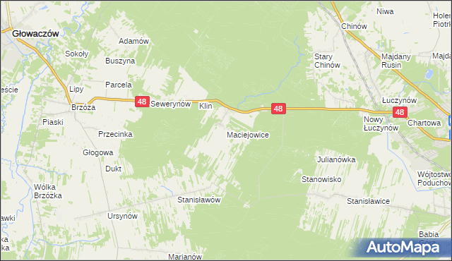 mapa Maciejowice gmina Głowaczów, Maciejowice gmina Głowaczów na mapie Targeo