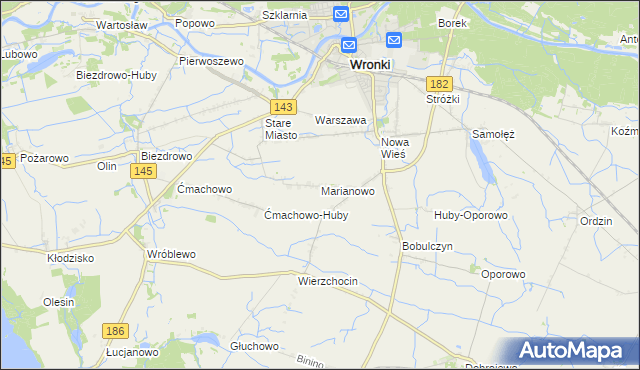 mapa Marianowo gmina Wronki, Marianowo gmina Wronki na mapie Targeo