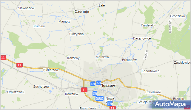 mapa Marszew gmina Pleszew, Marszew gmina Pleszew na mapie Targeo