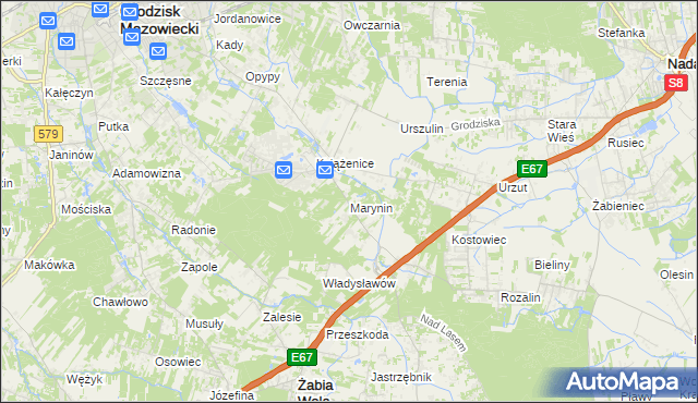 mapa Marynin gmina Grodzisk Mazowiecki, Marynin gmina Grodzisk Mazowiecki na mapie Targeo