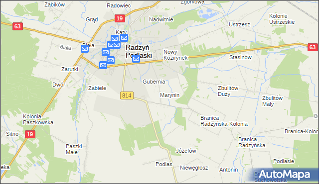 mapa Marynin gmina Radzyń Podlaski, Marynin gmina Radzyń Podlaski na mapie Targeo