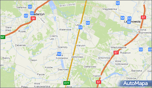 mapa Marysin gmina Lesznowola, Marysin gmina Lesznowola na mapie Targeo
