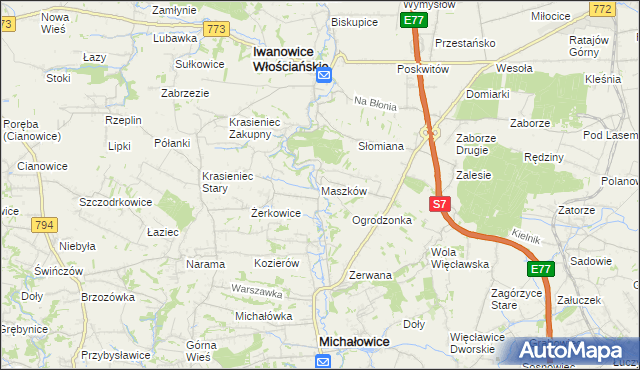 mapa Maszków gmina Iwanowice, Maszków gmina Iwanowice na mapie Targeo