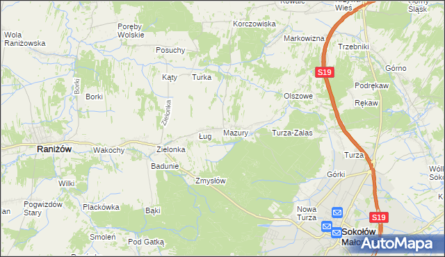 mapa Mazury gmina Raniżów, Mazury gmina Raniżów na mapie Targeo