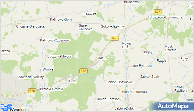 mapa Mazury gmina Wysokie Mazowieckie, Mazury gmina Wysokie Mazowieckie na mapie Targeo