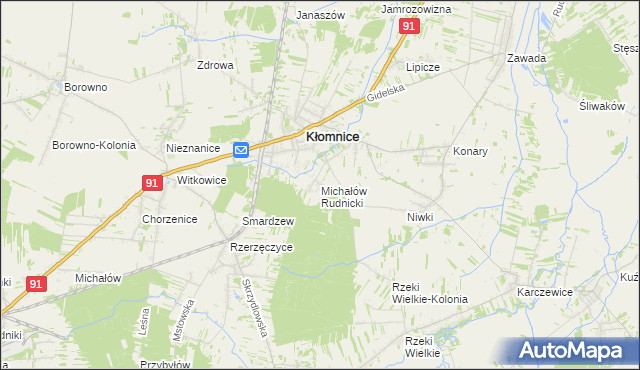 mapa Michałów gmina Kłomnice, Michałów gmina Kłomnice na mapie Targeo