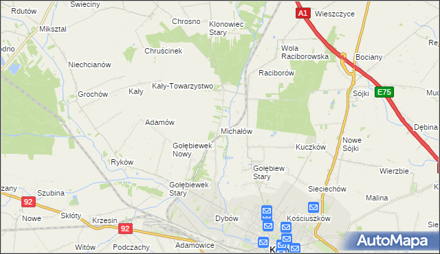 mapa Michałów gmina Kutno, Michałów gmina Kutno na mapie Targeo