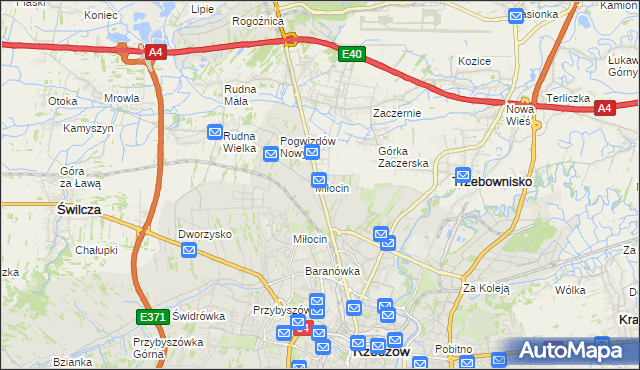 mapa Miłocin gmina Głogów Małopolski, Miłocin gmina Głogów Małopolski na mapie Targeo