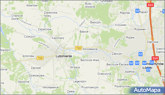 mapa Mirosławice gmina Lutomiersk, Mirosławice gmina Lutomiersk na mapie Targeo