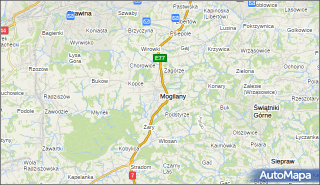 mapa Mogilany, Mogilany na mapie Targeo