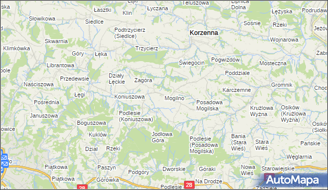 mapa Mogilno gmina Korzenna, Mogilno gmina Korzenna na mapie Targeo