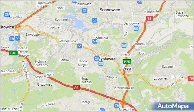 mapa Mysłowice, Mysłowice na mapie Targeo